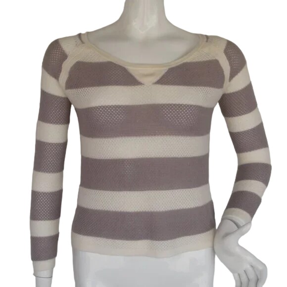 RAG & BONE Knit Top/Sweater, XS, Meshy, Striped, loose knit, Taupe/Ivory-Cream - Picture 1 of 11